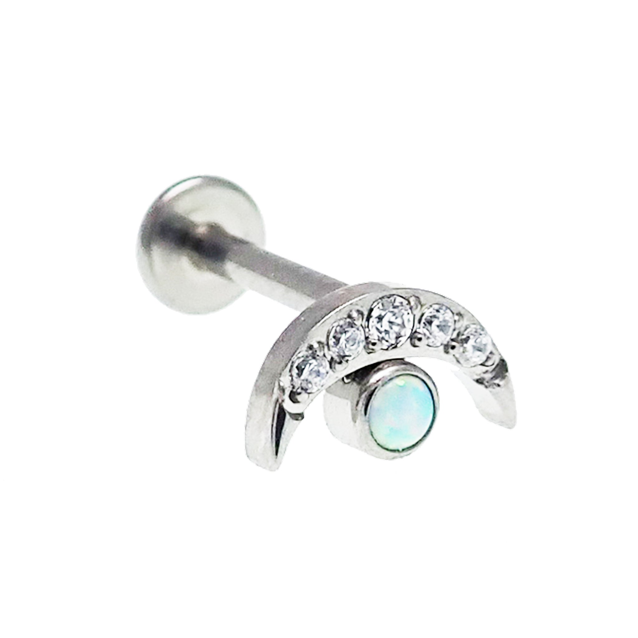 Titanium Clear CZ & Fire Opal Push Fit Piercing - 20g, 18g, 16g, 14g - Body Clickers Body Jewelry