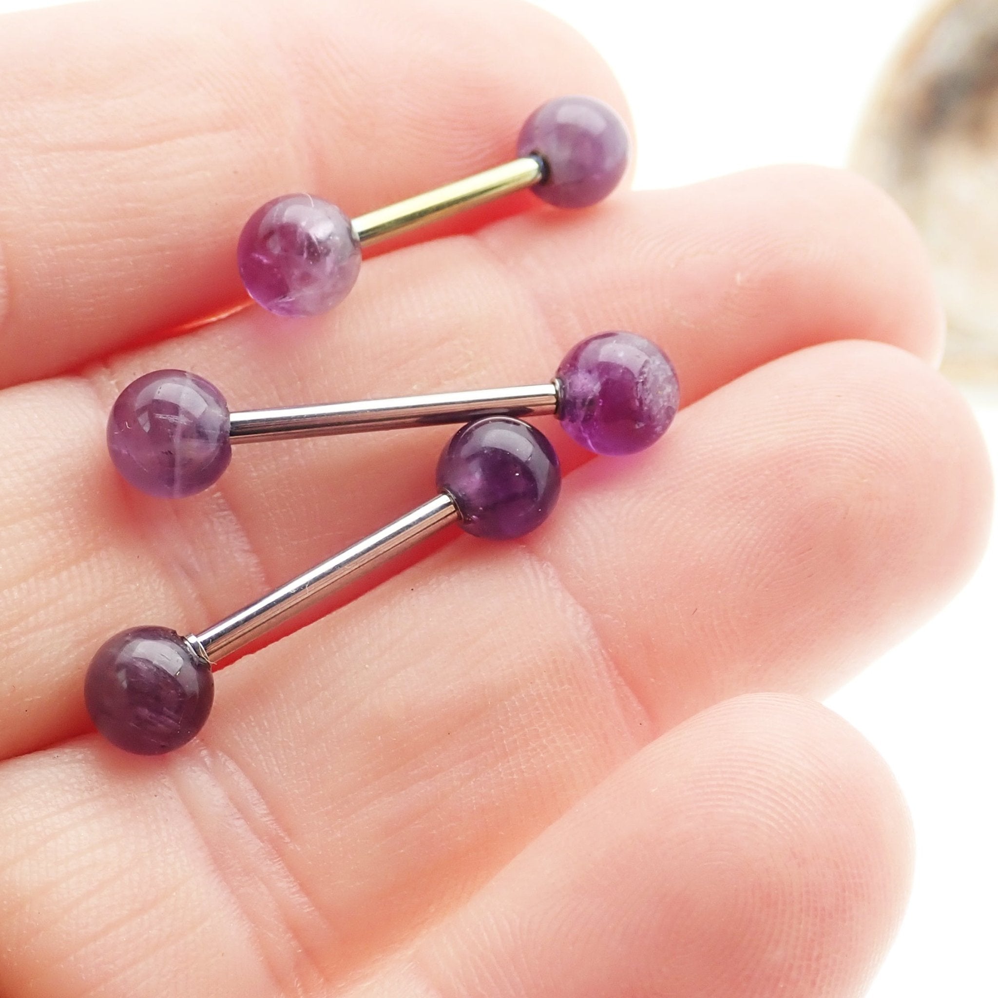 Pair Natural Stone Nipple Piercings Titanium 14g - Body Clickers Body Jewelry
