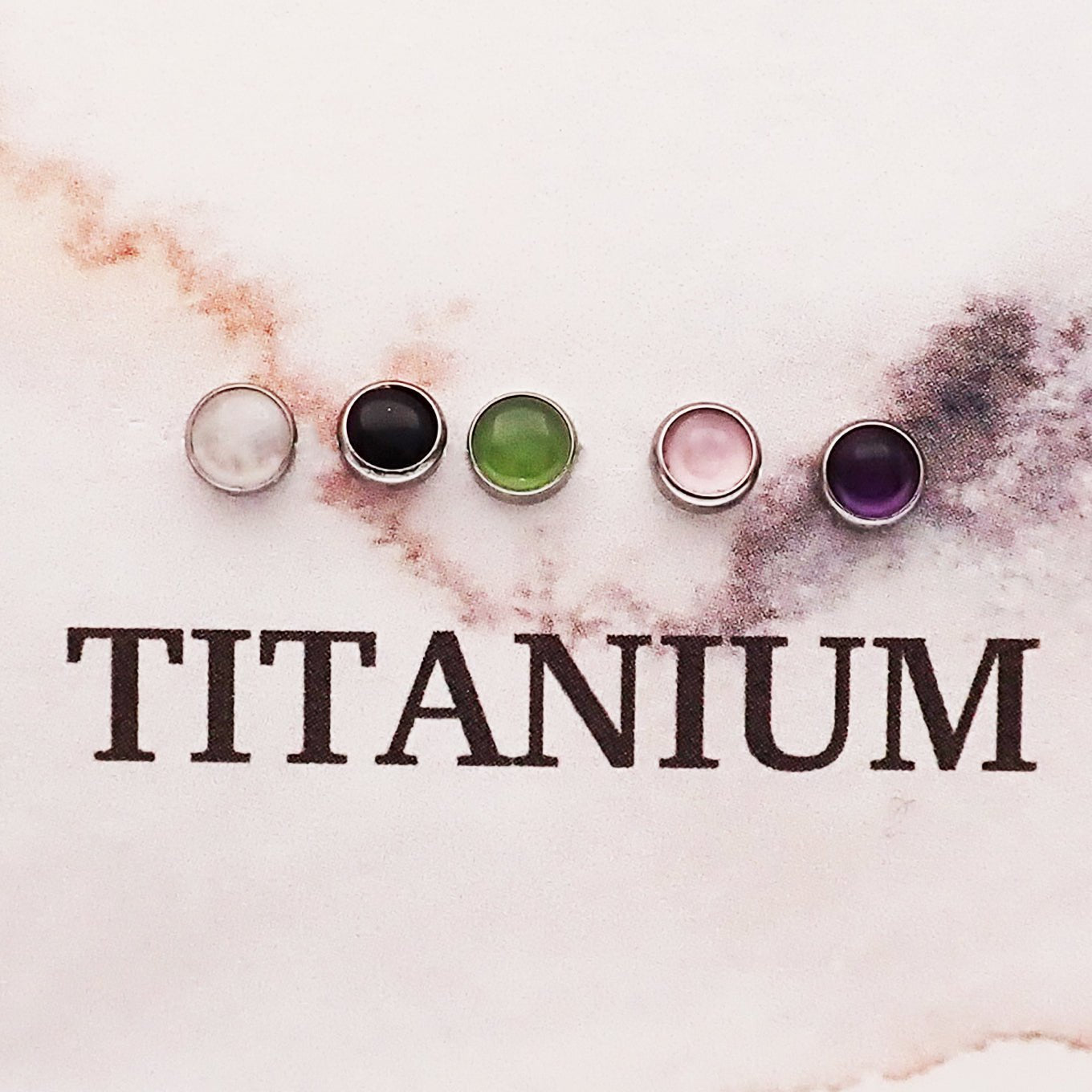 Natural Stone Threadless tops Titanium 4mm or 5mm - Body Clickers Body Jewelry