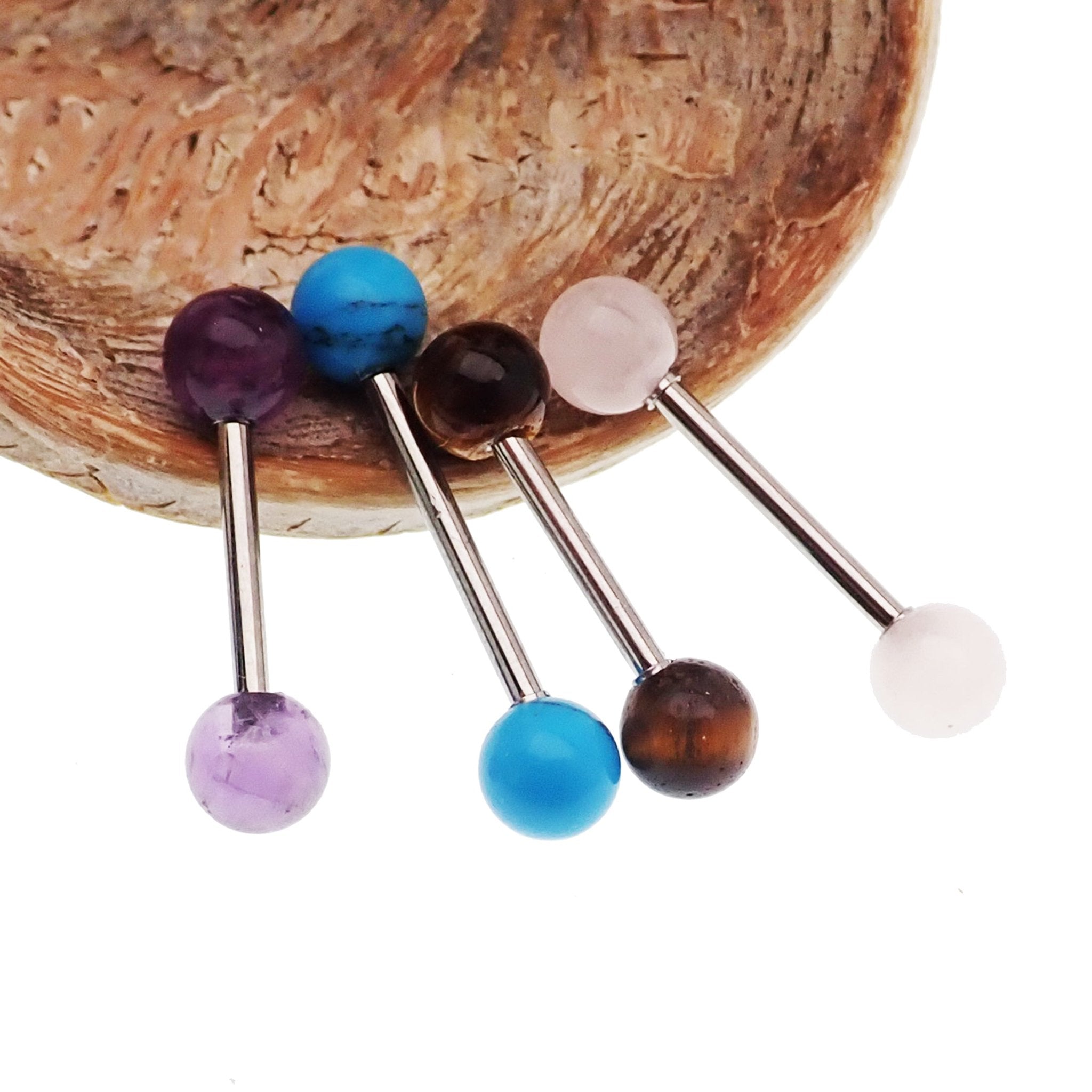 Pair Natural Stone Nipple Piercings Titanium 14g - Body Clickers Body Jewelry