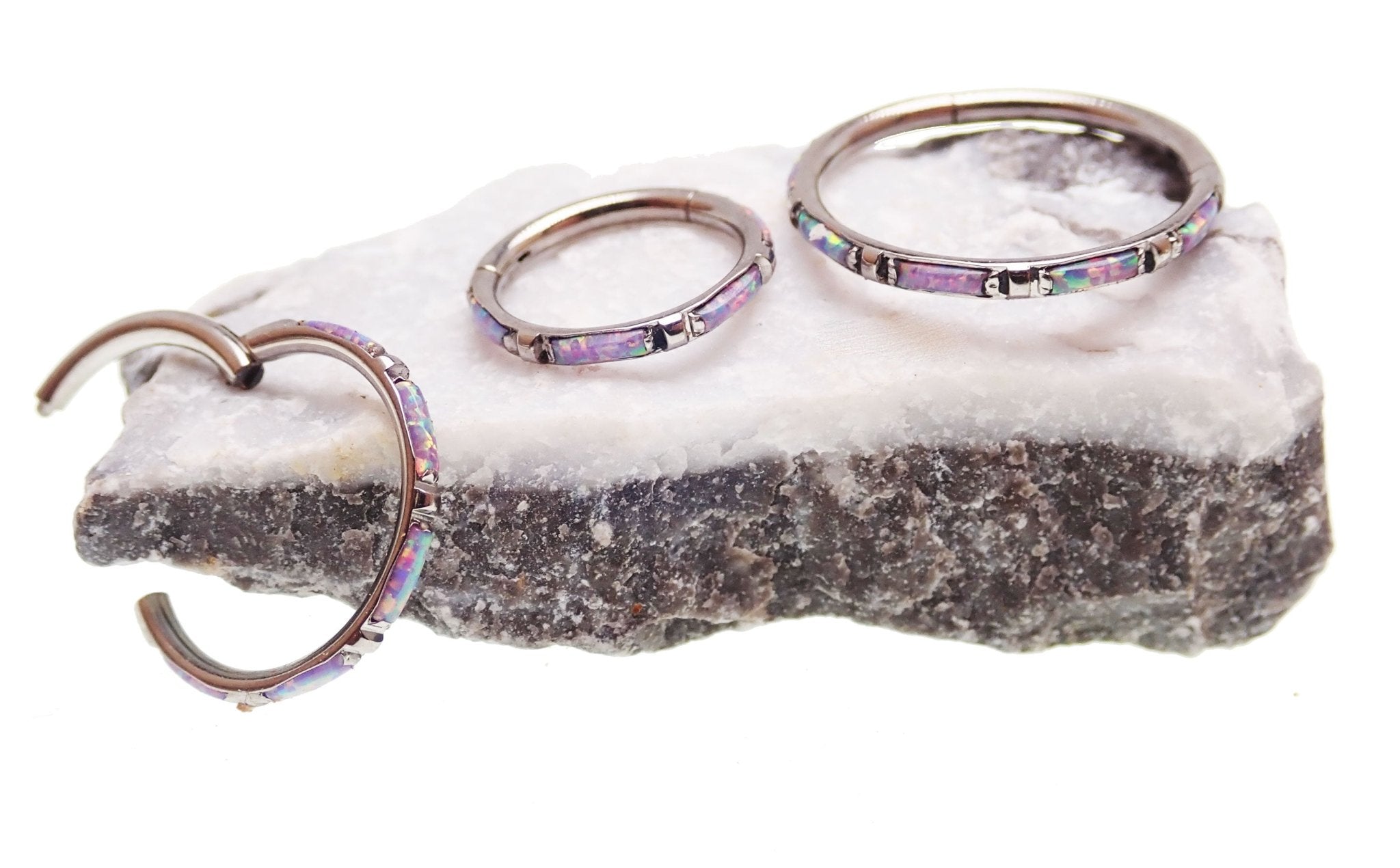 Opal Bezel Set Titanium Clickers 16g - Body Clickers Body Jewelry