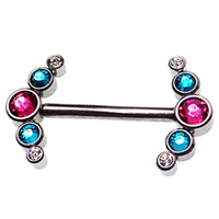 Pink, Blue, and Clear CZ Nipple Cluster 14g, 14mm