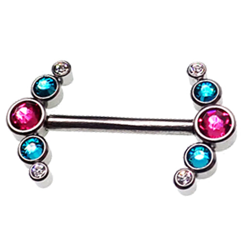 Pink, Blue, and Clear CZ Nipple Cluster 14g, 14mm
