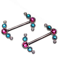 Pink, Blue, and Clear CZ Nipple Cluster 14g, 14mm
