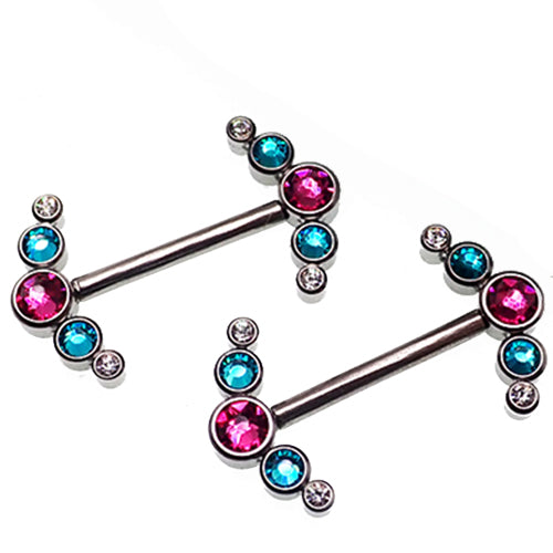 Pink, Blue, and Clear CZ Nipple Cluster 14g, 14mm
