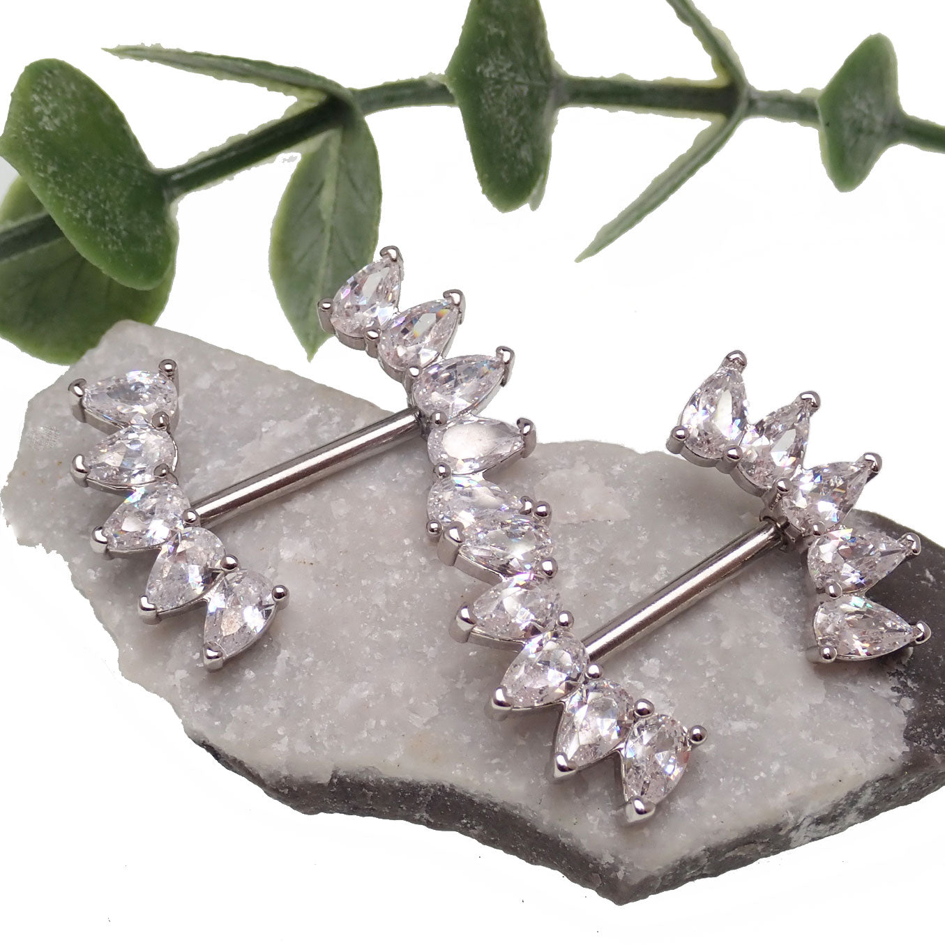 Steel CZ Cluster Nipple Piercing 14g
