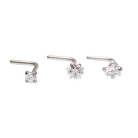 Set of 3 CZ L-Curve Steel Nose 20g