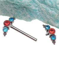 Orange and Teal CZ Beaded Nipple Cluster 14g, 12g - Body Clickers Body Jewelry