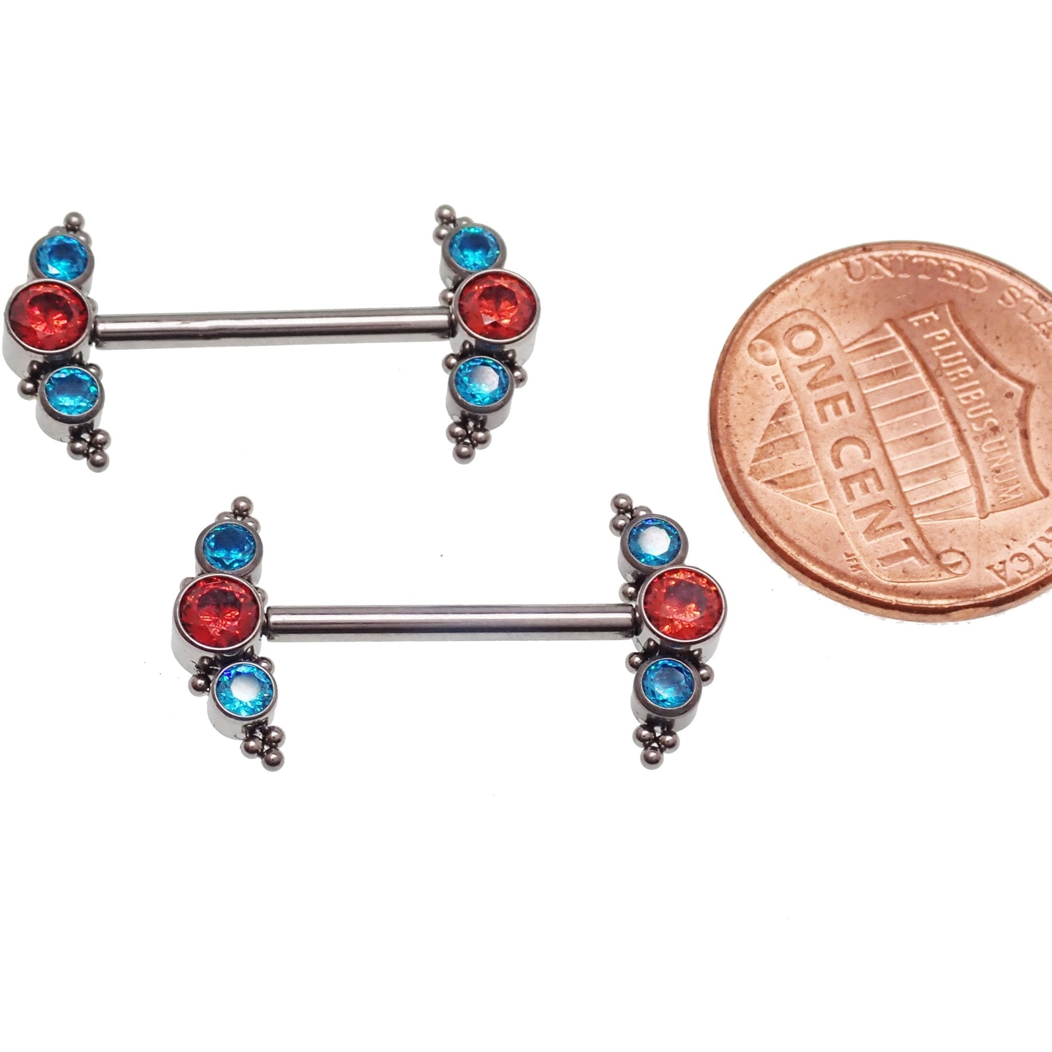 Orange and Teal CZ Beaded Nipple Cluster 14g, 12g - Body Clickers Body Jewelry