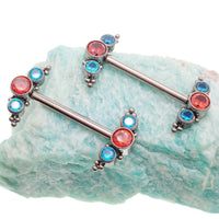 Orange and Teal CZ Beaded Nipple Cluster 14g, 12g - Body Clickers Body Jewelry