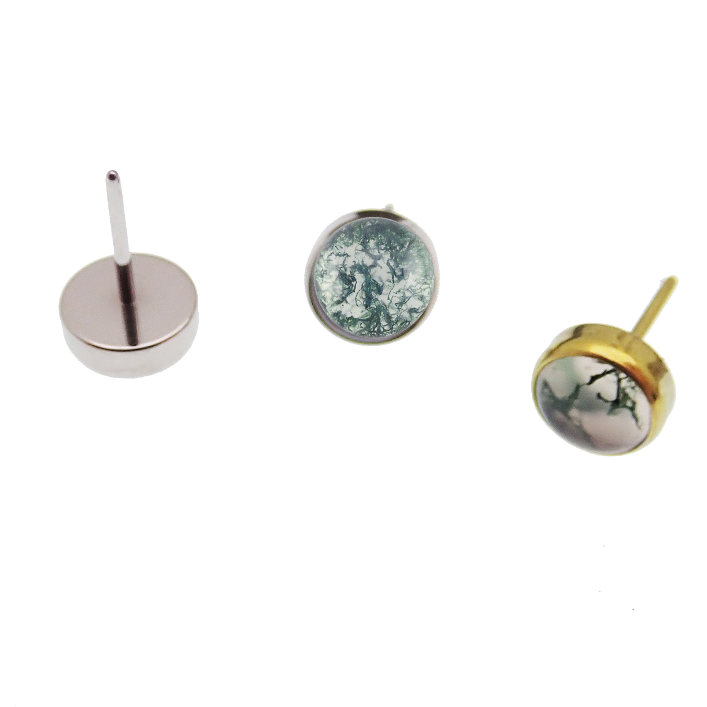 Tourmalated Quartz / Moss Agate Titanium Push Fit - TOP ONLY - Body Clickers Body Jewelry
