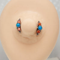 Teal Opal & Orange CZ Push Fit Nipple Bar 14g - Body Clickers Body Jewelry