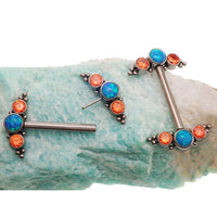 Teal Opal & Orange CZ Push Fit Nipple Bar 14g - Body Clickers Body Jewelry