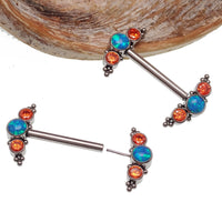 Teal Opal & Orange CZ Push Fit Nipple Bar 14g - Body Clickers Body Jewelry