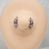 Multi Lavender Opal & Clear CZ Push Fit Nipple Bar 14g - Body Clickers Body Jewelry