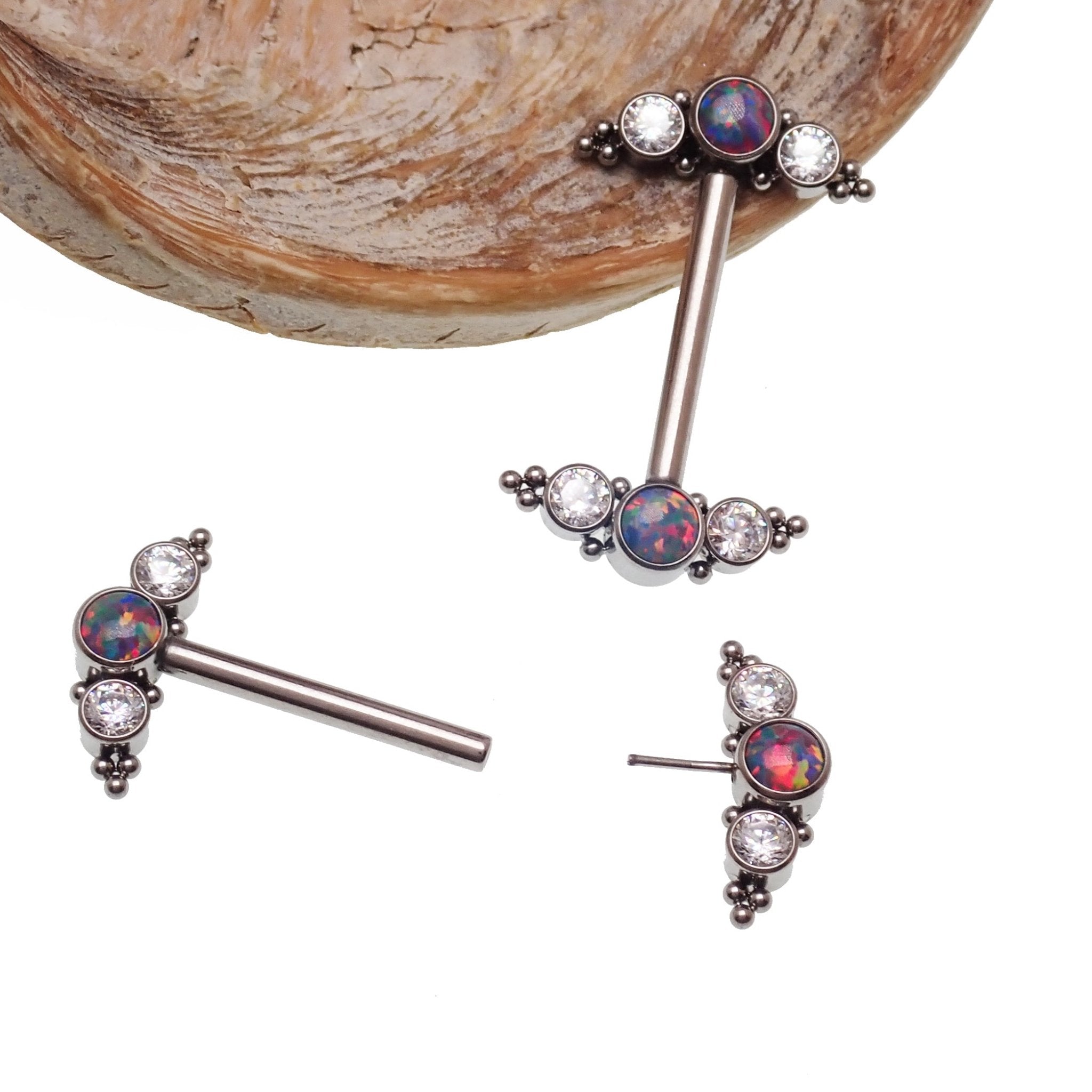 Multi Lavender Opal & Clear CZ Push Fit Nipple Bar 14g - Body Clickers Body Jewelry