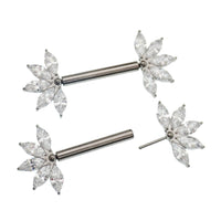 Clear CZ Flower Titanium Nipple Bar 16g, 14g - Body Clickers Body Jewelry