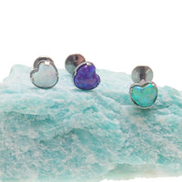 Opal Heart Flat Back Piercing 14g, 16, 18g - Body Clickers Body Jewelry