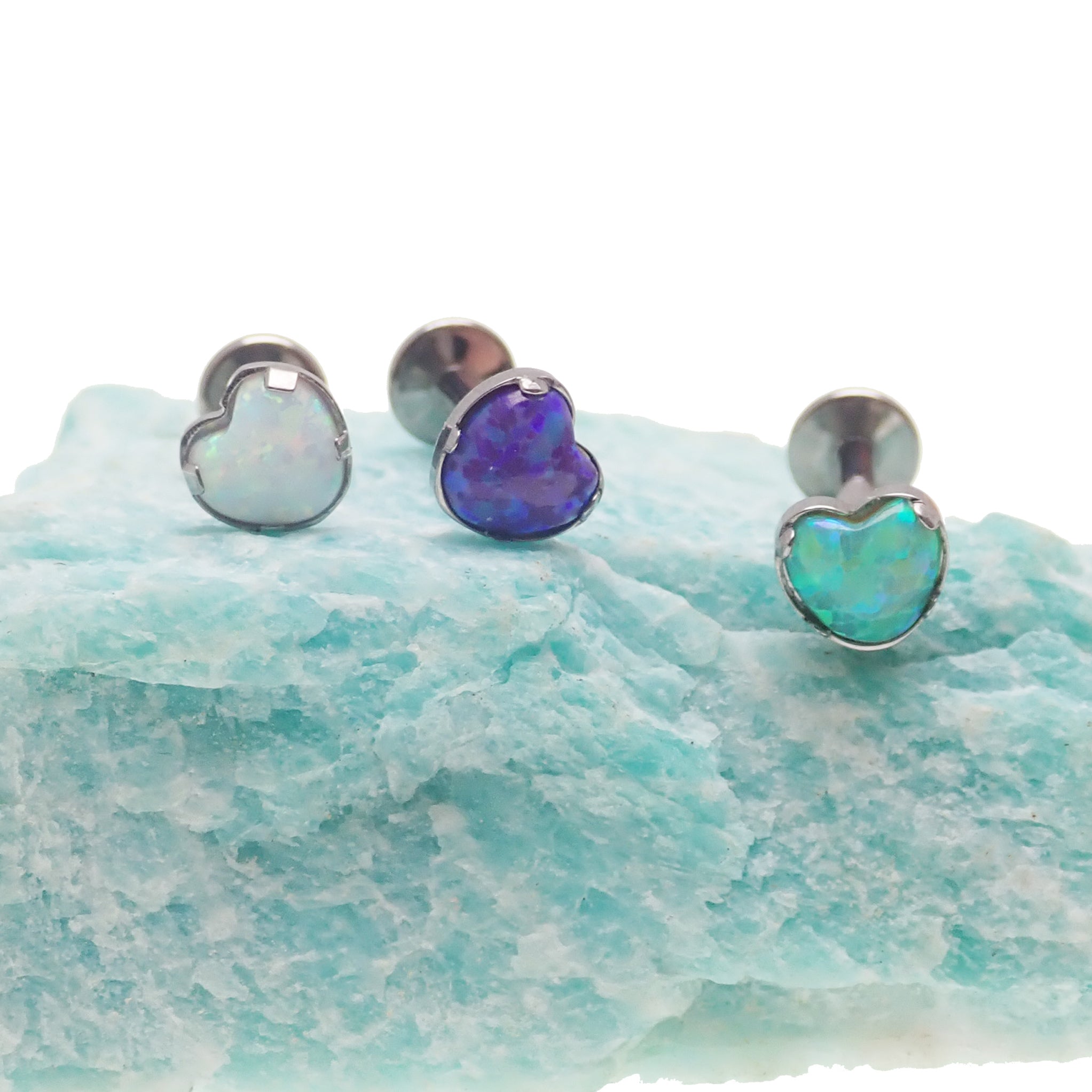 Opal Heart Flat Back Piercing 14g, 16, 18g - Body Clickers Body Jewelry