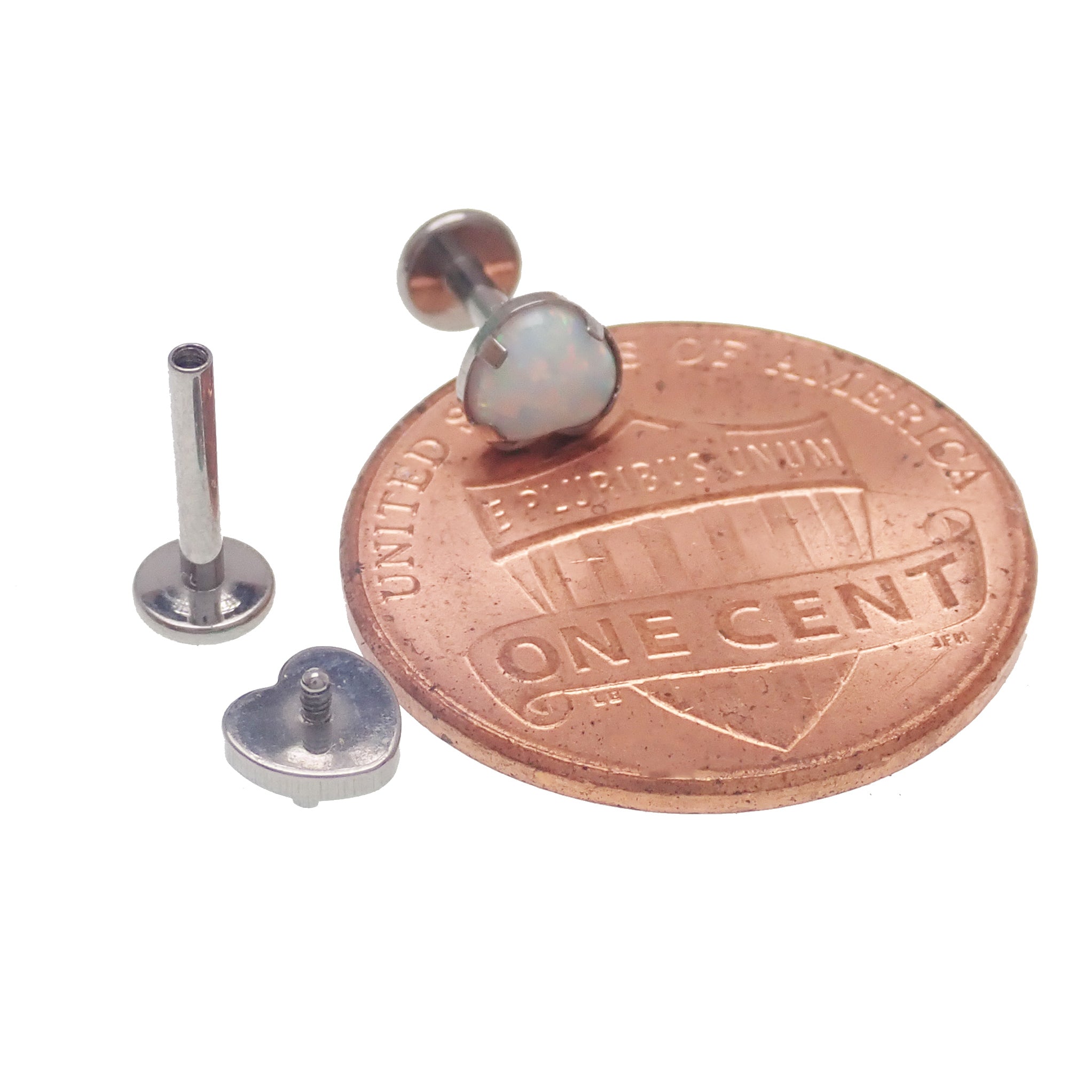 Opal Heart Flat Back Piercing 14g, 16, 18g - Body Clickers Body Jewelry