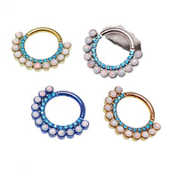 Blue Zircon & White Fire Opal Titanium Clicker 16g - Body Clickers Body Jewelry