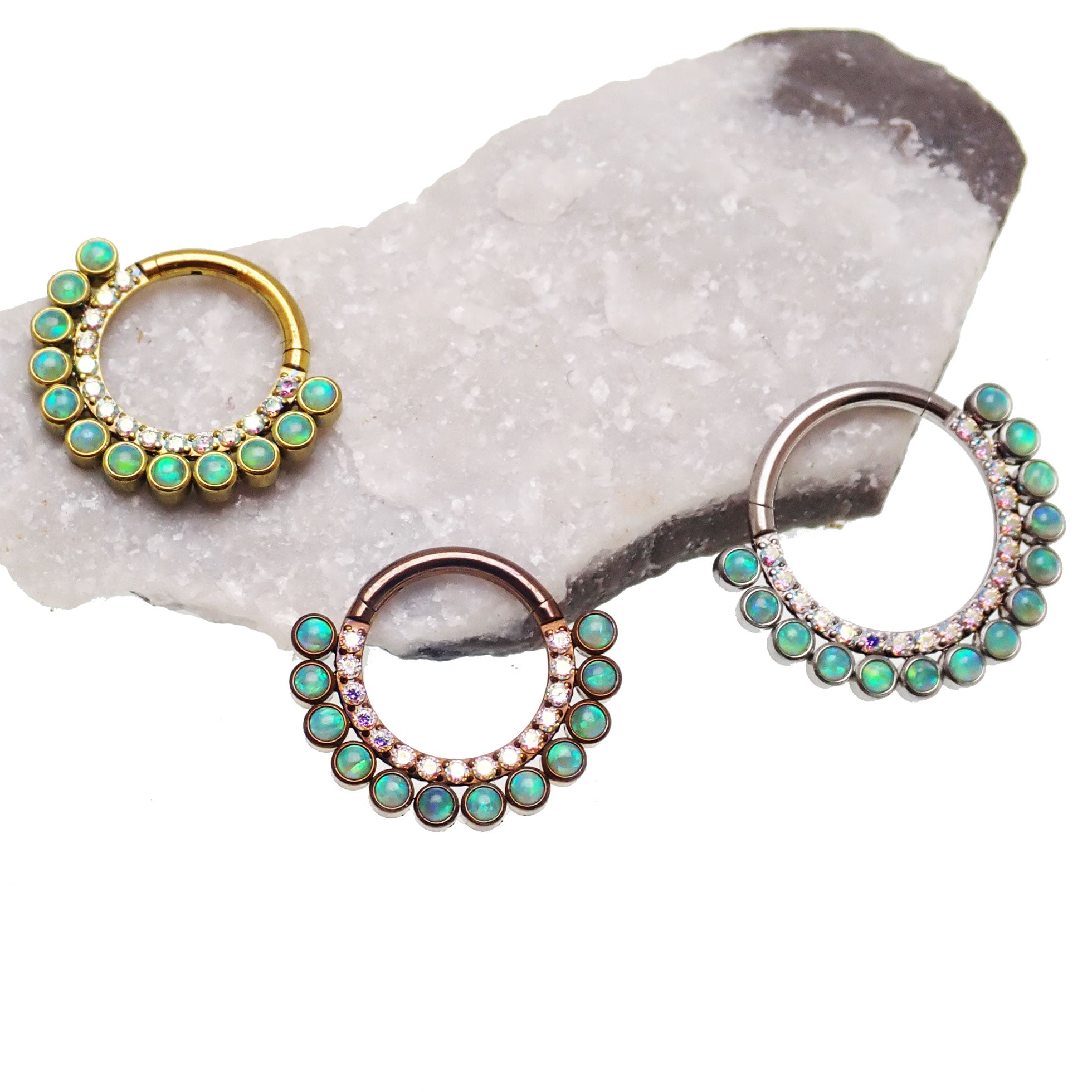 Kiwi Green Opals & Rainbow CZ Double Row Clicker 16g