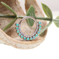 Kiwi Green Opals & Rainbow CZ Double Row Clicker 16g