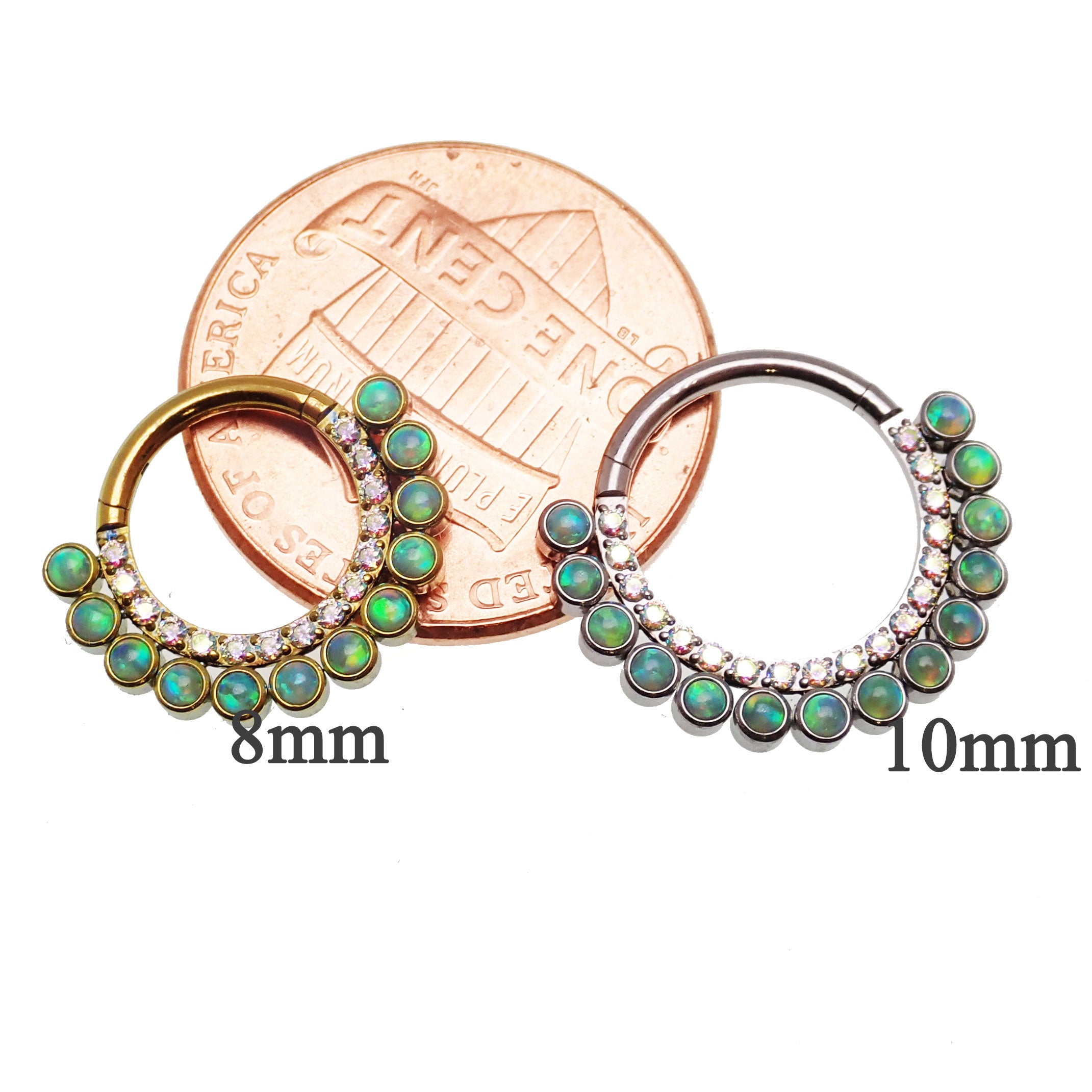 Kiwi Green Opals & Rainbow CZ Double Row Clicker 16g