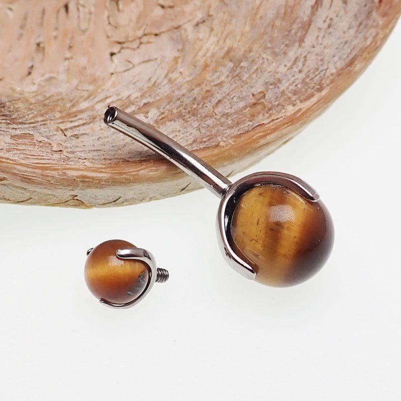 Titanium Real Tigers Eye Stone Belly Ring