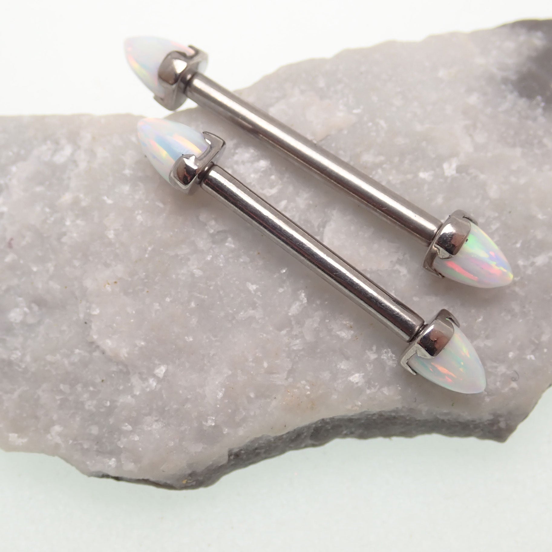White Fire Opal Titanium Nipple Cones