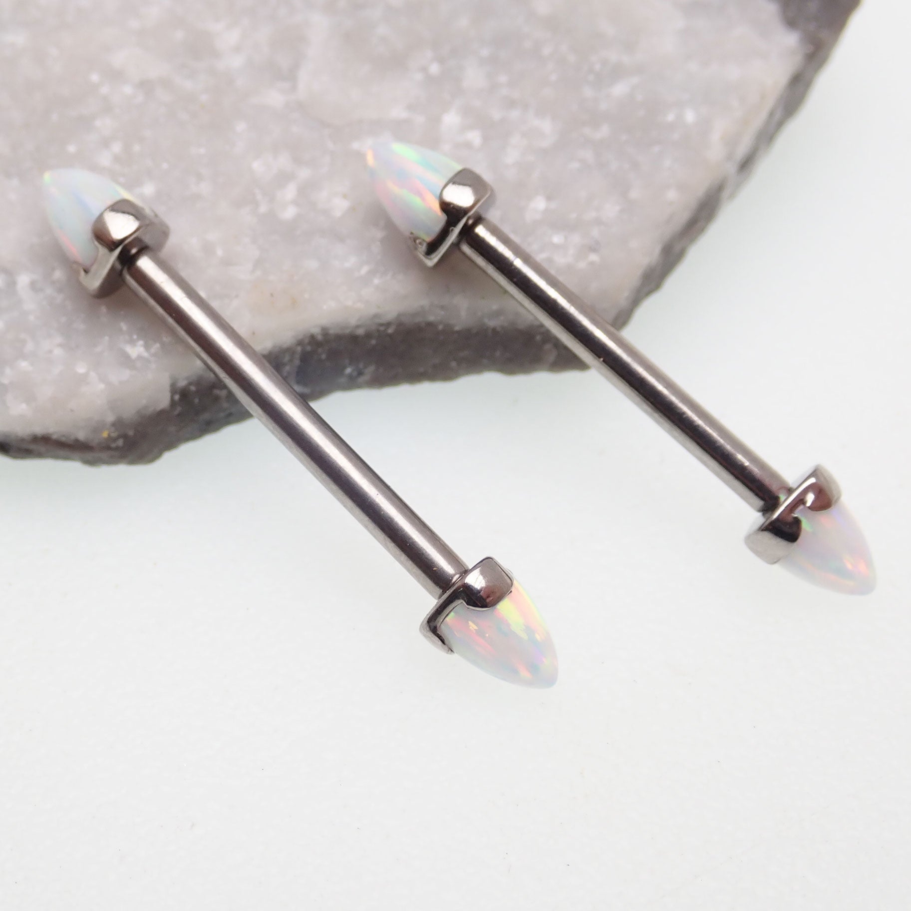 White Fire Opal Titanium Nipple Cones
