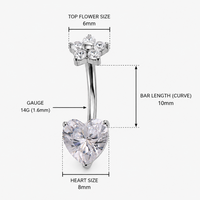 Titanium heart-shaped flower CZ belly ring 14g body jewelry with 10mm design, perfect gift for her from Body Clickers.
