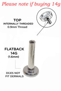 Implant Titanium Dangle CZ Cluster Flatback Piercing, Internally Threaded 18g, 16g, 14g