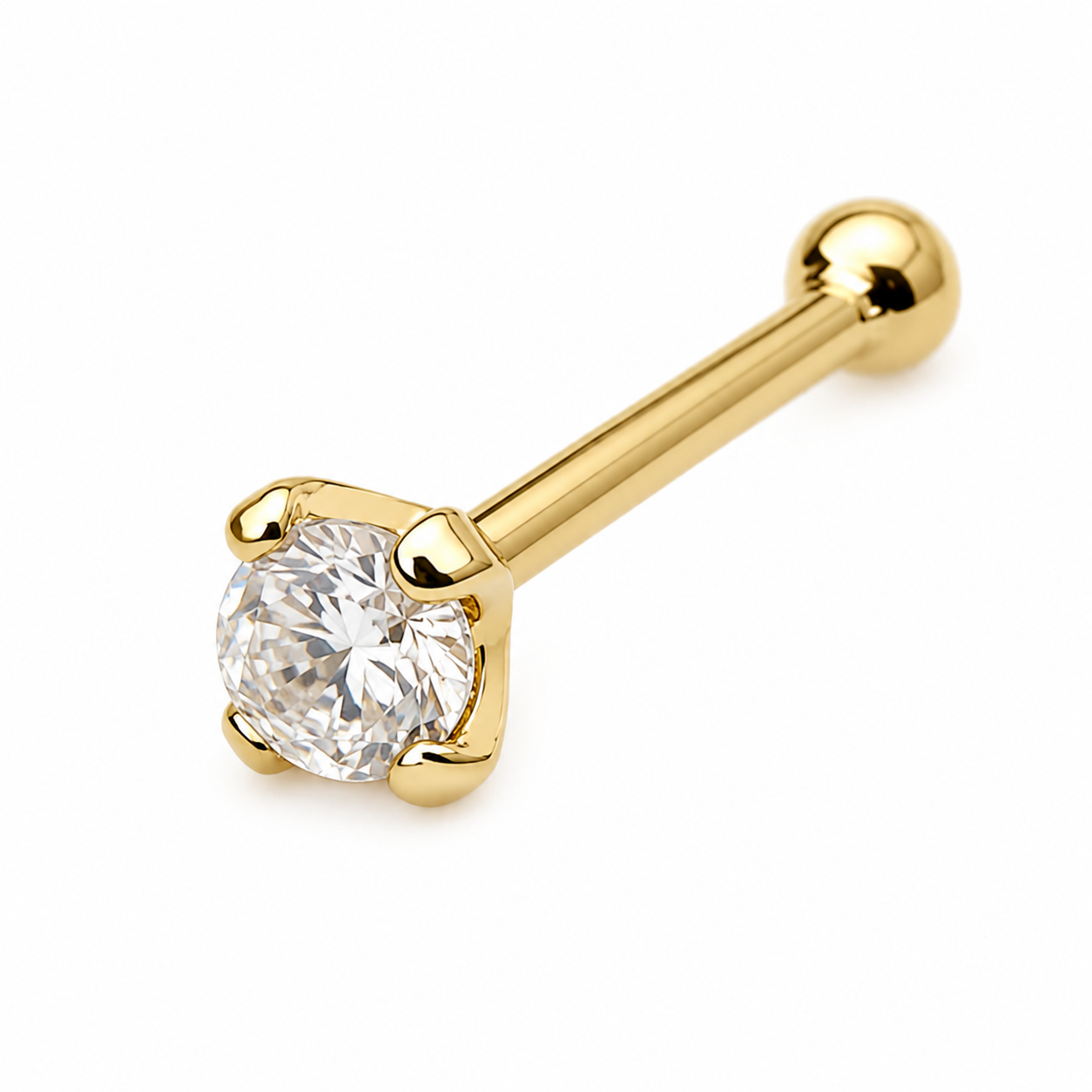 CZ 14k Gold Nose Stud 20g