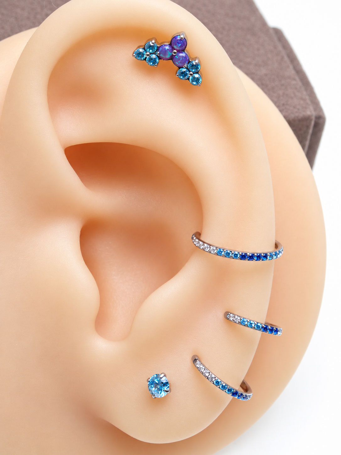 18G Blue Mix CZ Hinged Clicker, nose, ear, conch , tragus