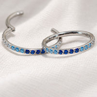 18G Blue Mix CZ Hinged Clicker, nose, ear, conch , tragus