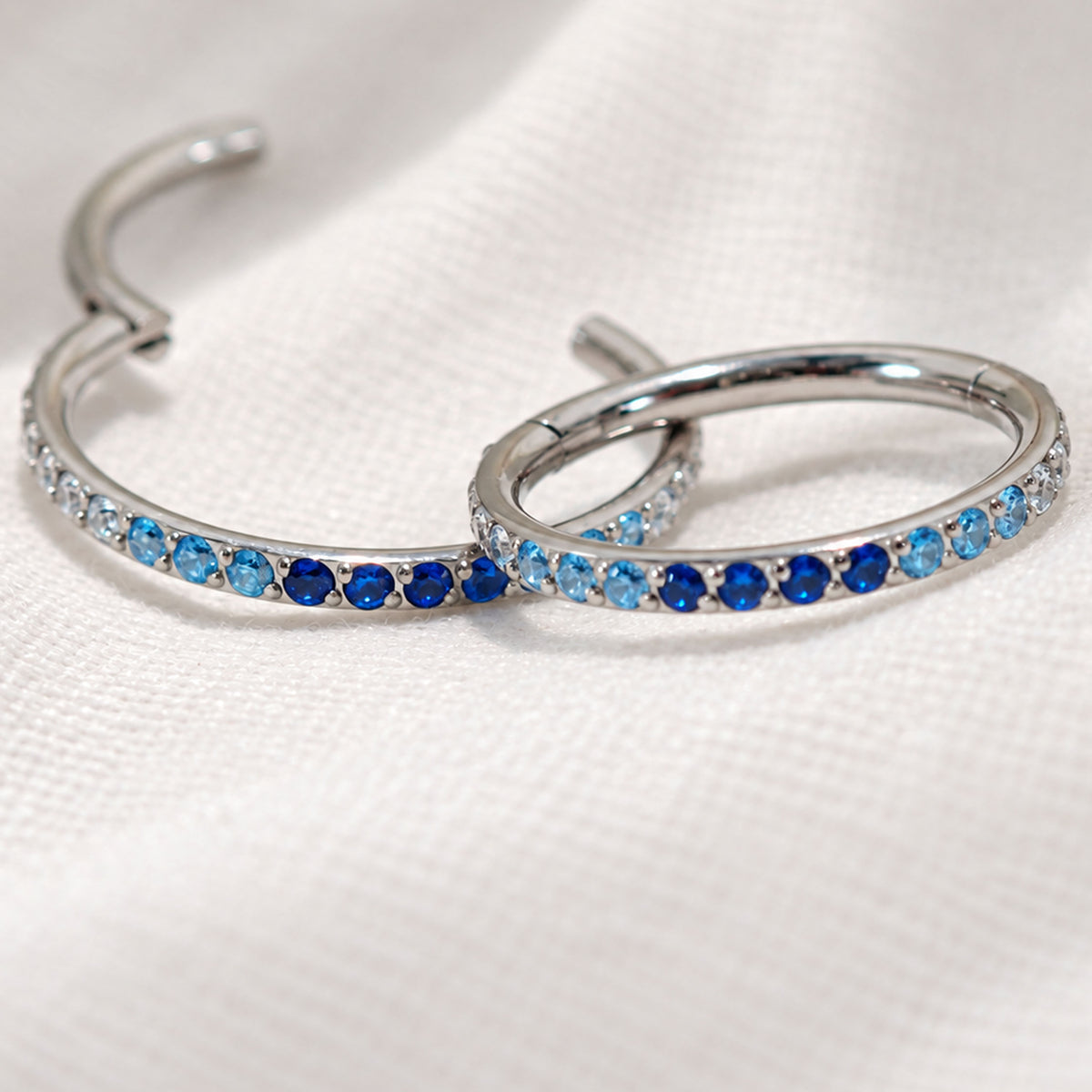 18G Blue Mix CZ Hinged Clicker, nose, ear, conch , tragus