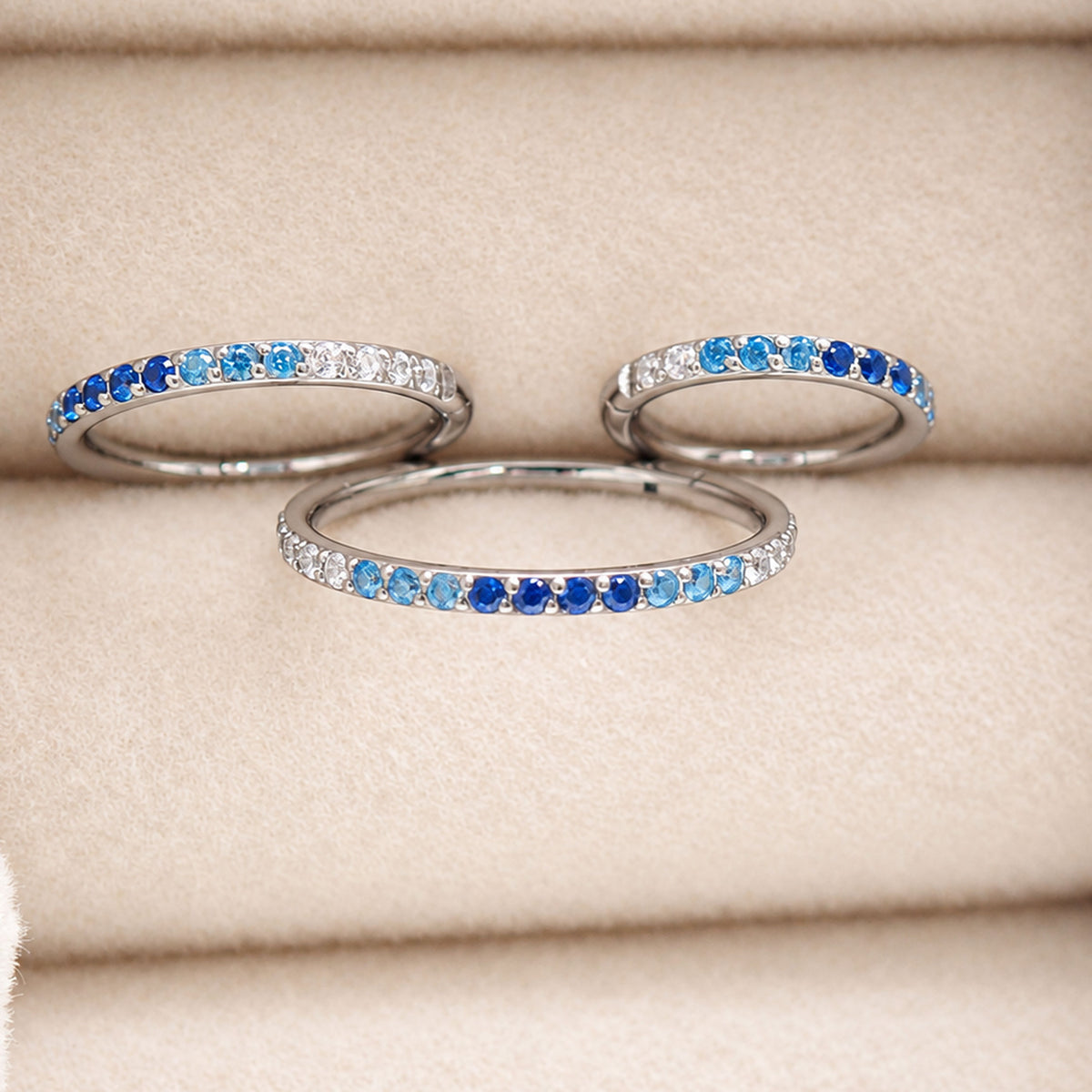 18G Blue Mix CZ Hinged Clicker, nose, ear, conch , tragus