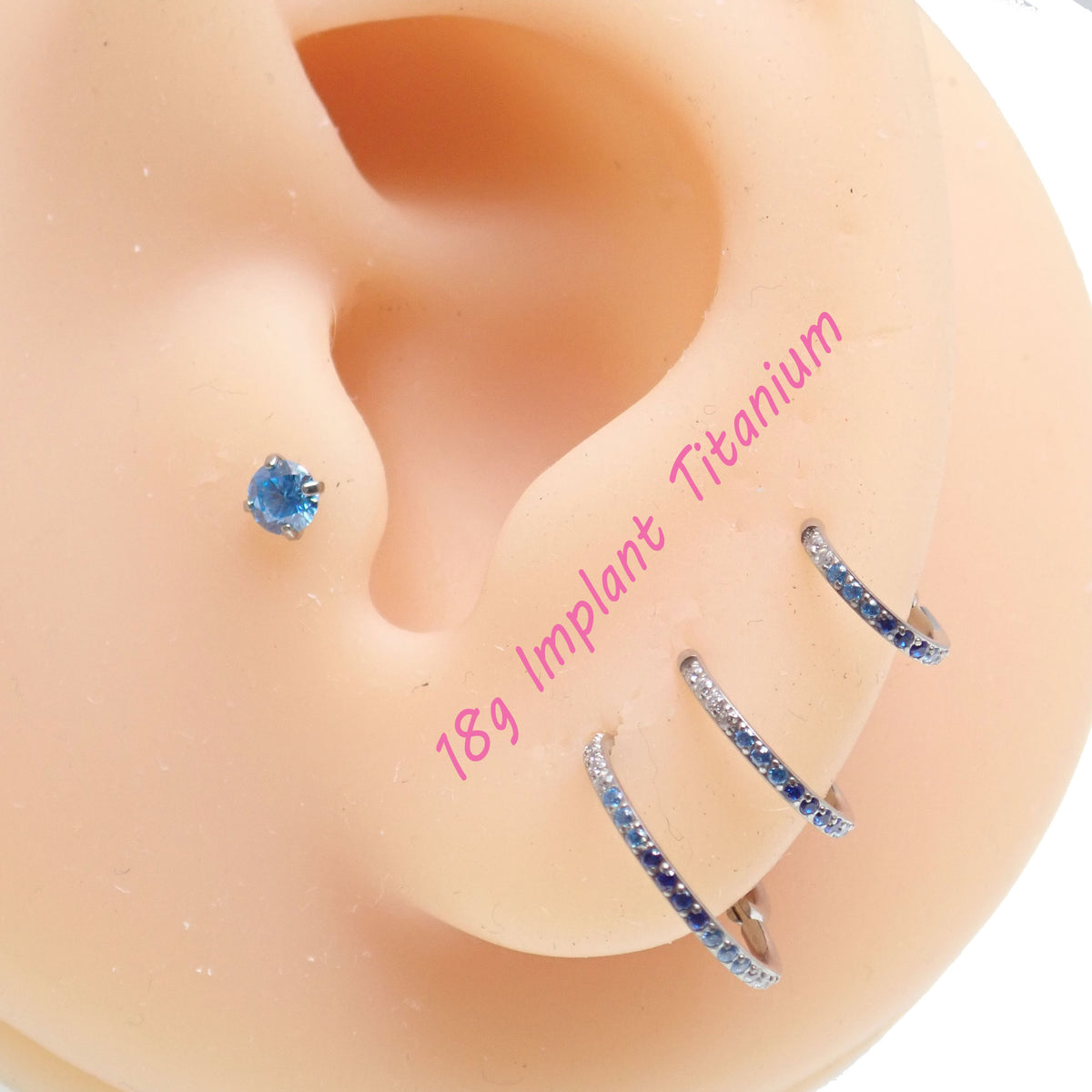 18G Blue Mix CZ Hinged Clicker, nose, ear, conch , tragus