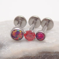 Implant Titanium Royal Lavender Opal Push Fit Flatbacks, Set of 3 - 20g, 18g, 16g, 14g