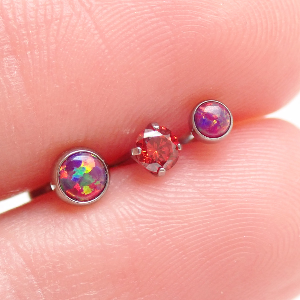 Implant Titanium Royal Lavender Opal Push Fit Flatbacks, Set of 3 - 20g, 18g, 16g, 14g