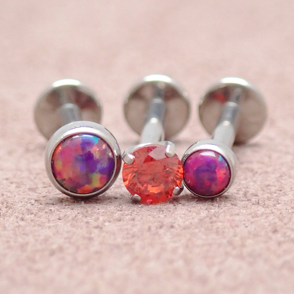 Implant Titanium Royal Lavender Opal Push Fit Flatbacks, Set of 3 - 20g, 18g, 16g, 14g