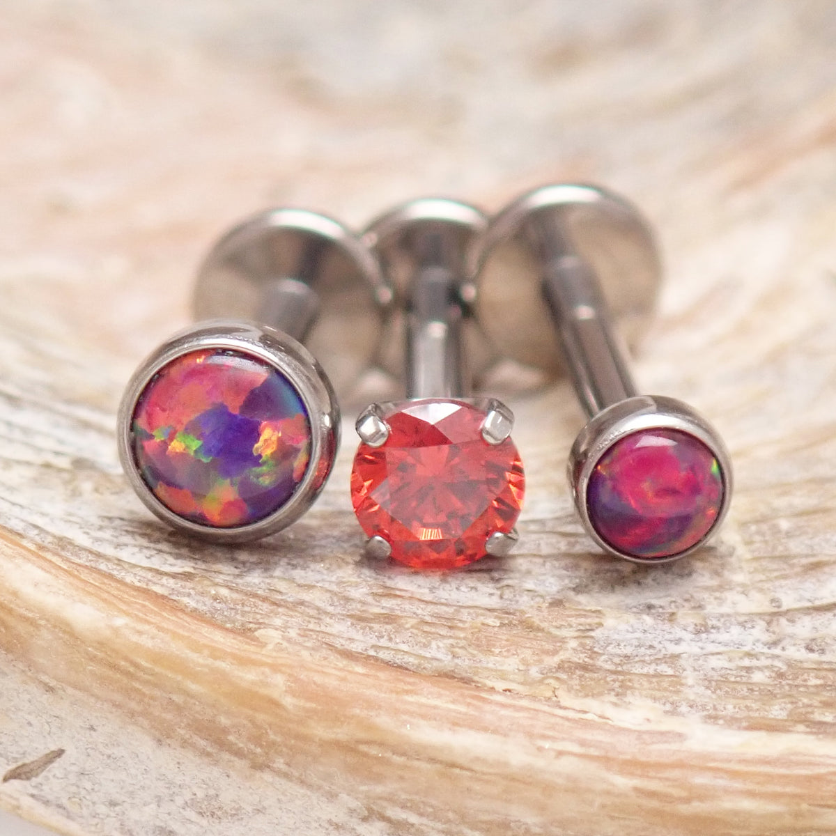 Implant Titanium Royal Lavender Opal Push Fit Flatbacks, Set of 3 - 20g, 18g, 16g, 14g