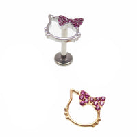 Hello Kitty Pink CZ Titanium Flatback/ Labret Piercing 18g, 16g, 14g