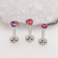 Implant Titanium Royal Lavender Opal Push Fit Flatbacks, Set of 3 - 20g, 18g, 16g, 14g