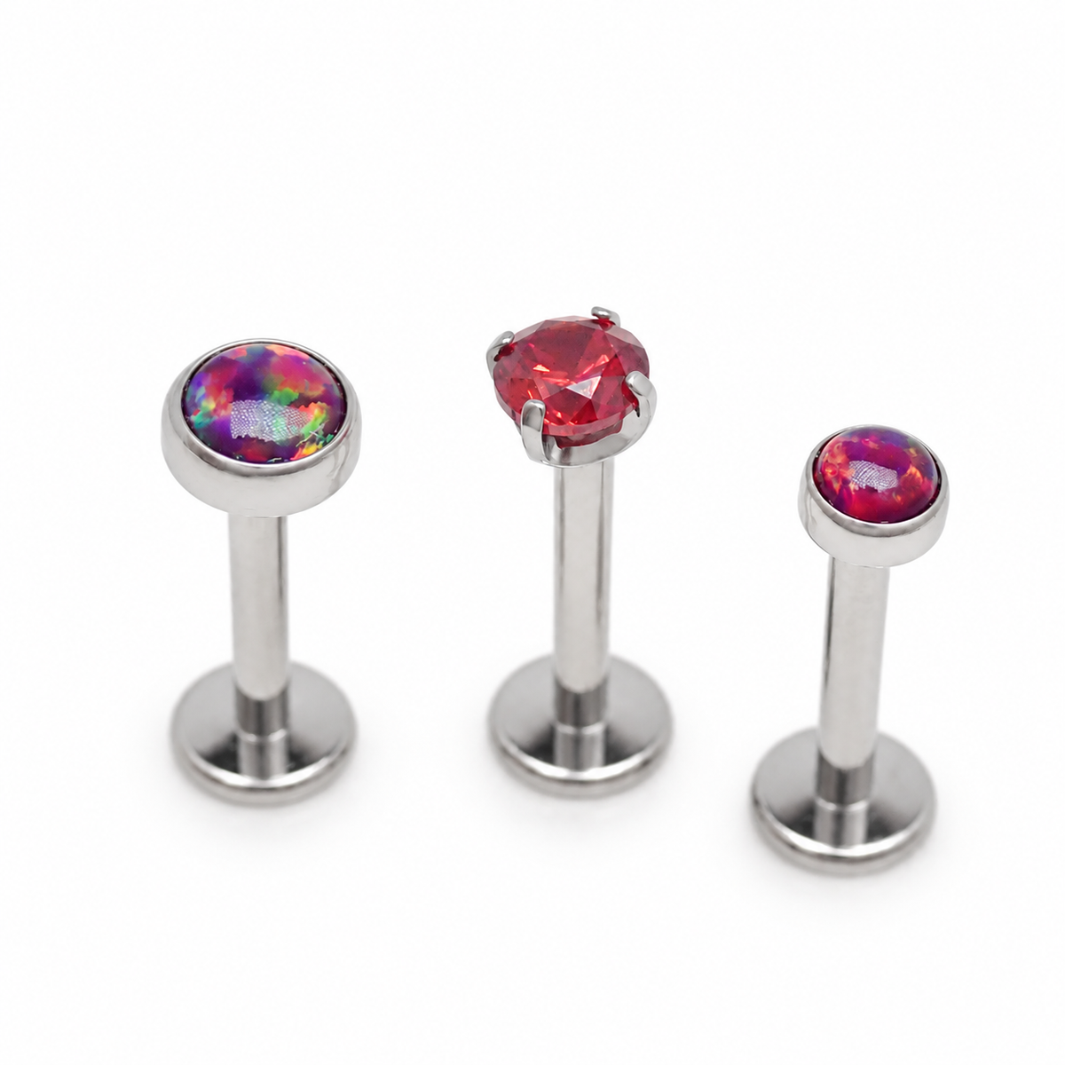 Implant Titanium Royal Lavender Opal Push Fit Flatbacks, Set of 3 - 20g, 18g, 16g, 14g