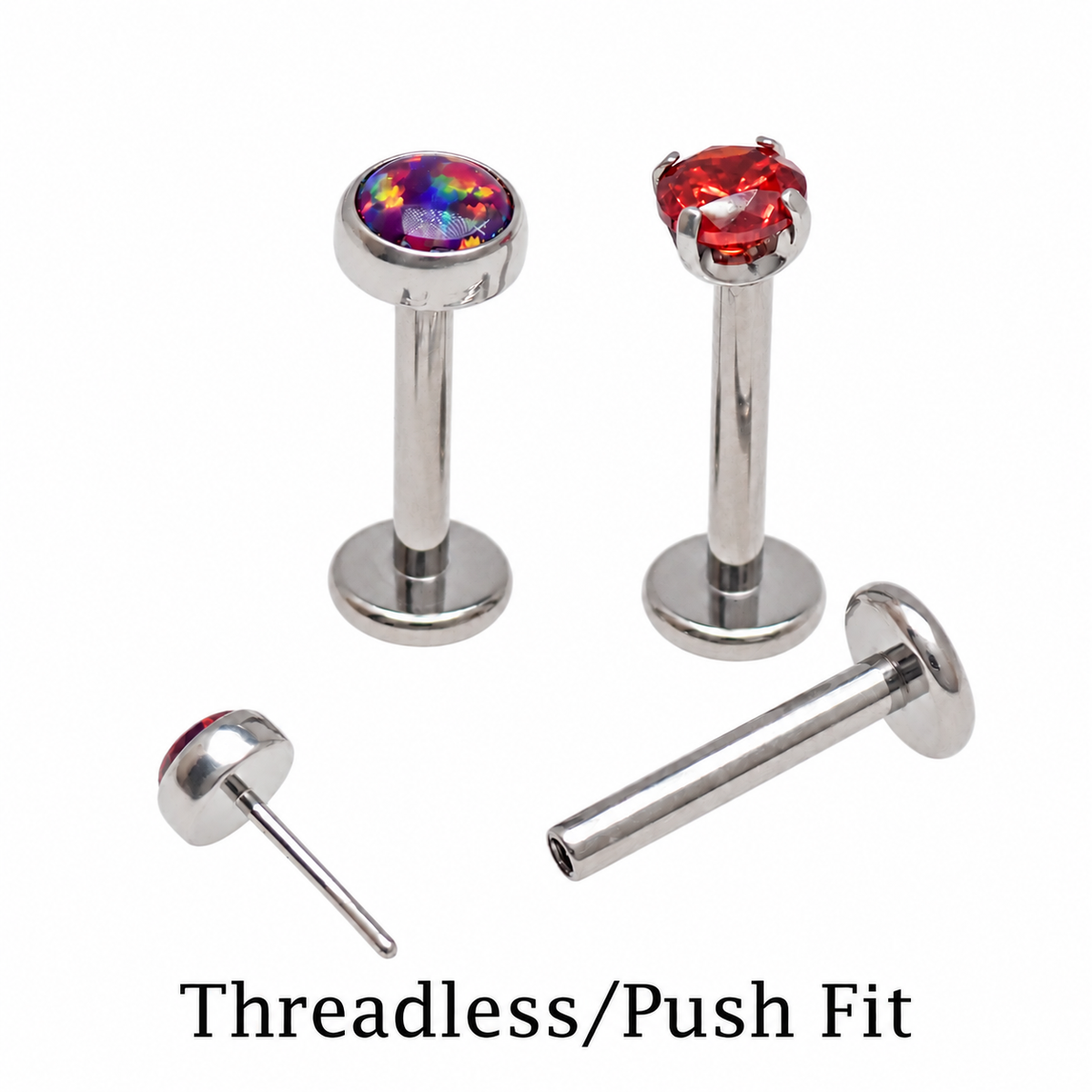 Implant Titanium Royal Lavender Opal Push Fit Flatbacks, Set of 3 - 20g, 18g, 16g, 14g
