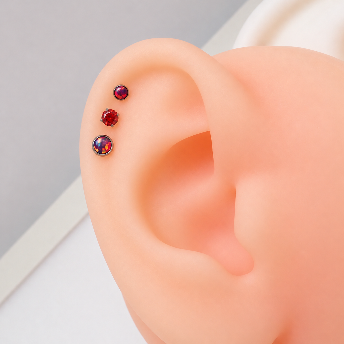 Implant Titanium Royal Lavender Opal Push Fit Flatbacks, Set of 3 - 20g, 18g, 16g, 14g
