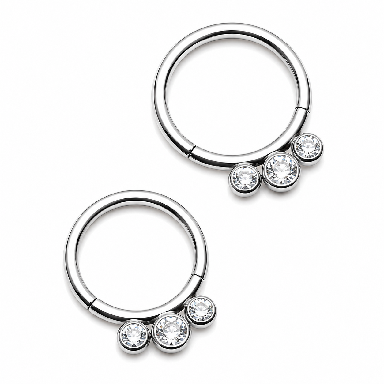 Triple CZ Stones Hinged Clicker 16g