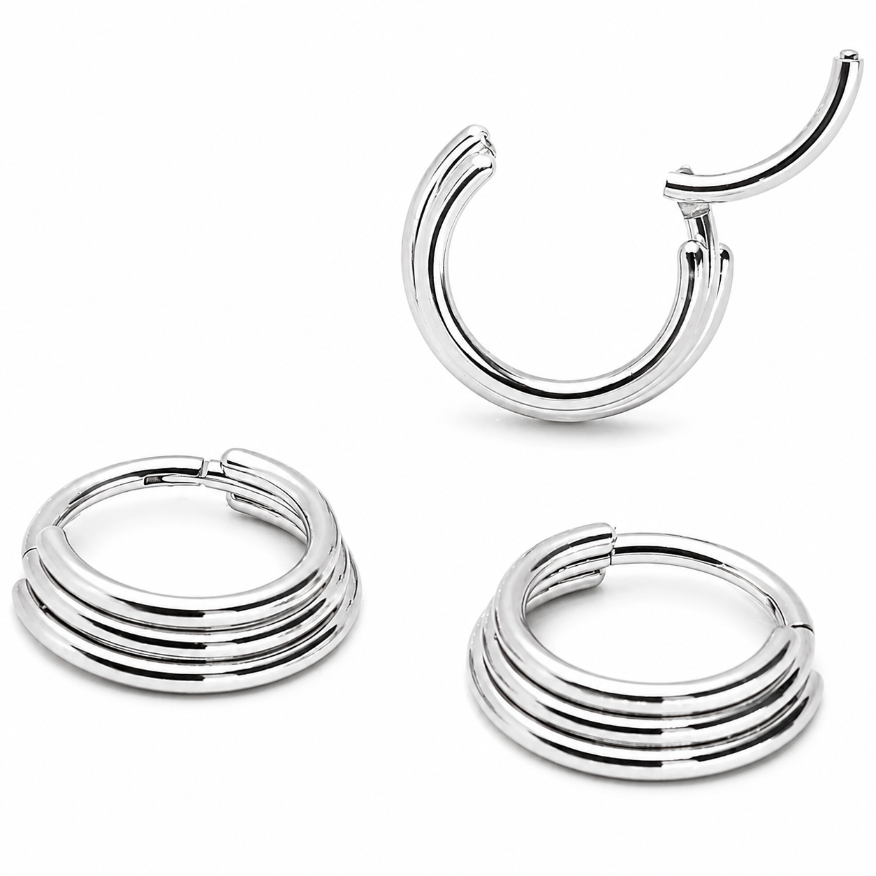 Triple-Stacked Hinged Clicker Ring Implant Titanium 16g